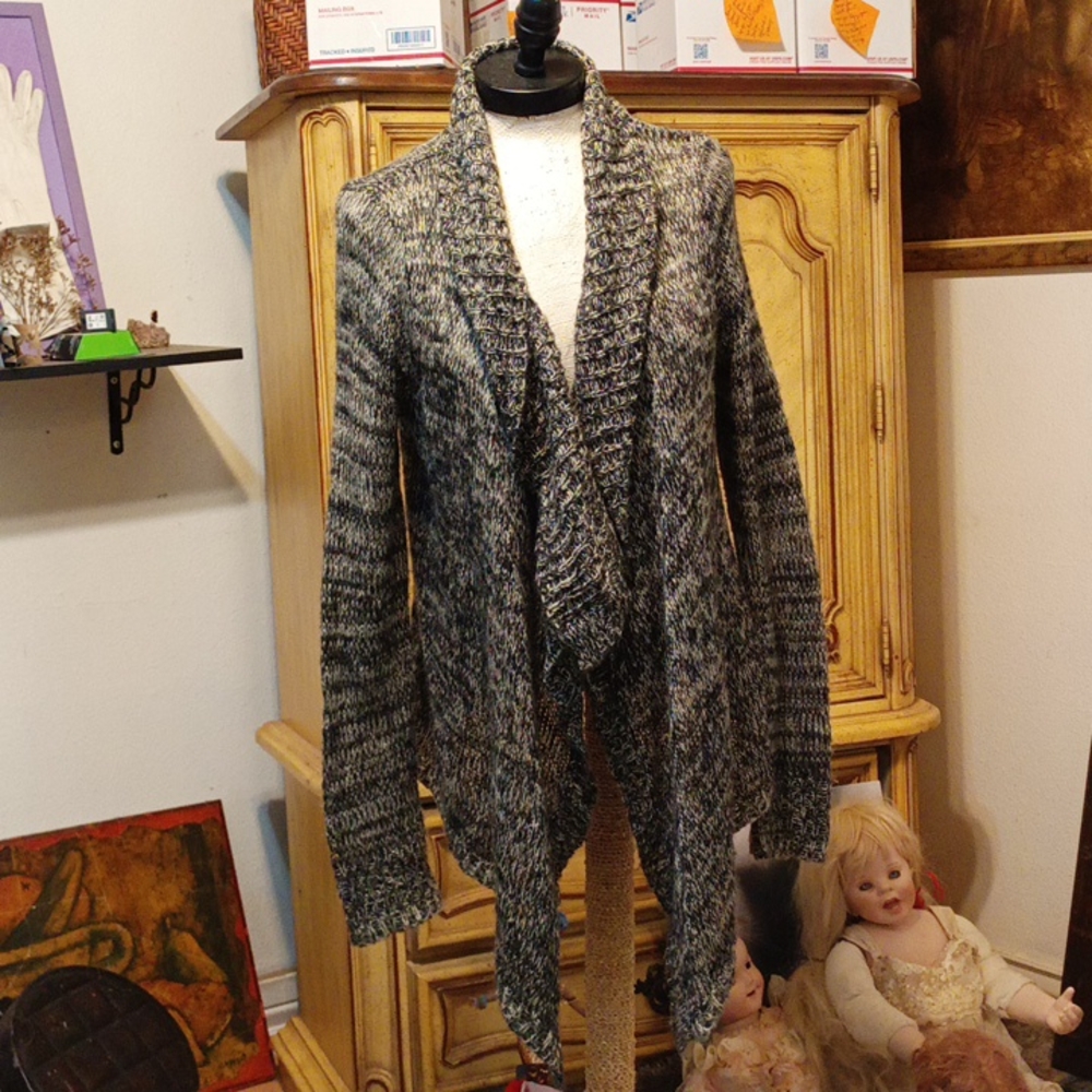 Womens Knit sweater jacket Sz Large long sleeve cardigan Charlotte Russe Grays